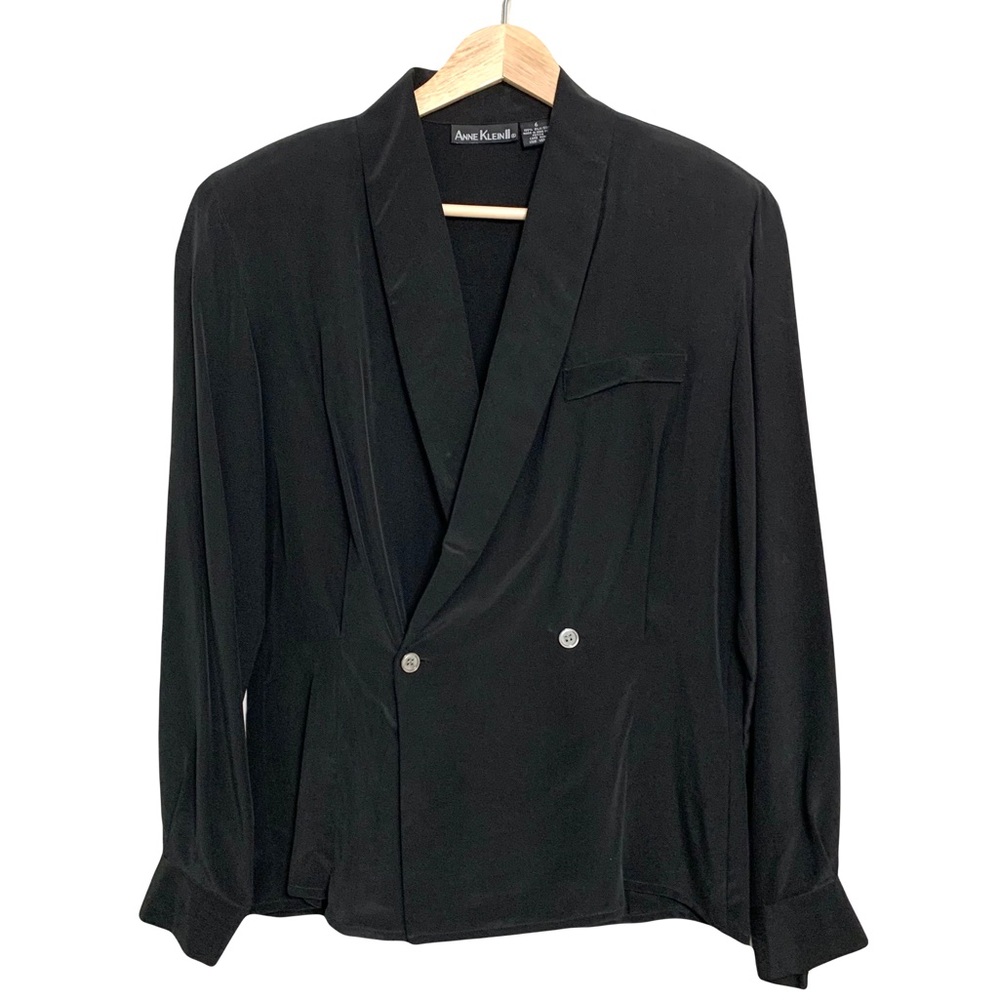 Anne Klein Double-Breasted Black Blouse